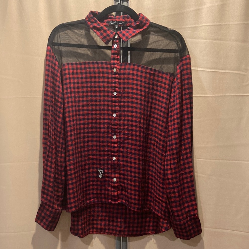 Red and black plaid sheet button down
